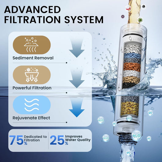 Filtered Shower Head with Handheld | High Pressure 6 Spray Shower Head with Filter for Hard Water, All Metal, 72 Inch Hose