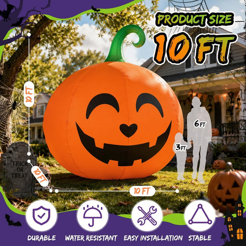 10 ft Giant Inflatable Pumpkin with LED Lights | Halloween Inflatables Outdoor, Blow Up Jack O Lantern Yard Decoration