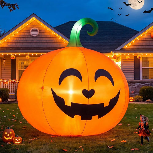 10 ft Giant Inflatable Pumpkin with LED Lights | Halloween Inflatables Outdoor, Blow Up Jack O Lantern Yard Decoration