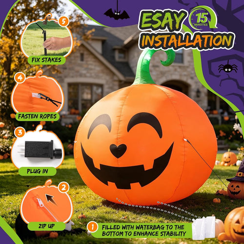 10 ft Giant Inflatable Pumpkin with LED Lights | Halloween Inflatables Outdoor, Blow Up Jack O Lantern Yard Decoration
