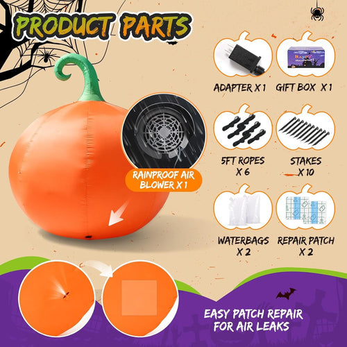 10 ft Giant Inflatable Pumpkin with LED Lights | Halloween Inflatables Outdoor, Blow Up Jack O Lantern Yard Decoration