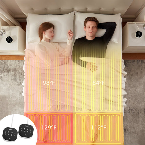Heated Mattress Pad Queen with Dual Controls | Sherpa Electric Mattress Pad, Dual Zone Bed Warmer, Deep Pocket