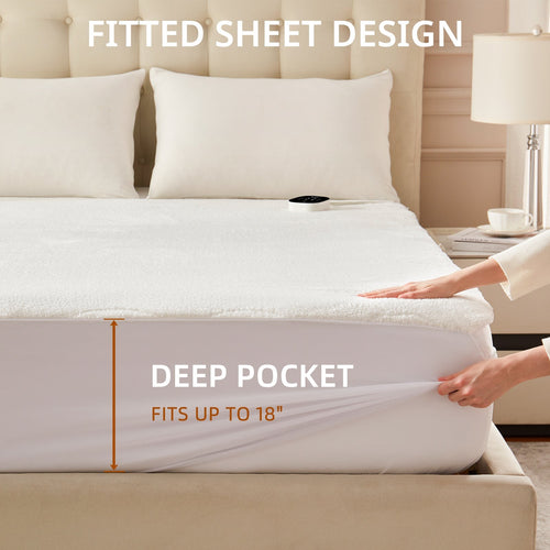 Heated Mattress Pad Queen with Dual Controls | Sherpa Electric Mattress Pad, Dual Zone Bed Warmer, Deep Pocket