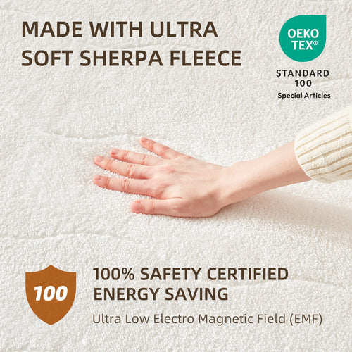 Heated Mattress Pad Queen with Dual Controls | Sherpa Electric Mattress Pad, Dual Zone Bed Warmer, Deep Pocket