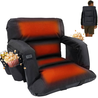Heated Stadium Seat with Back Support | Heated Bleacher Seat with Armrests, Reclining, USB Powered