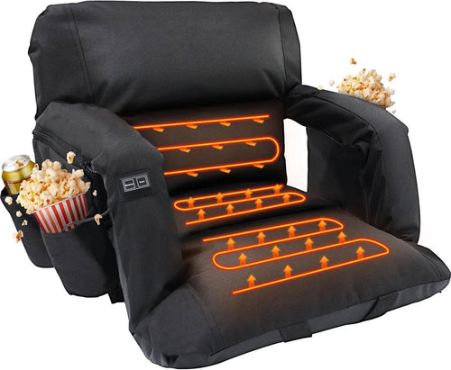 Heated Stadium Seat with Back Support | Heated Bleacher Seat with Armrests, Reclining, USB Powered