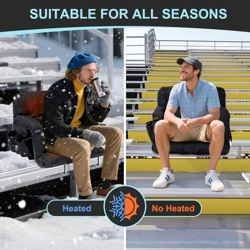 Heated Stadium Seat with Back Support | Heated Bleacher Seat with Armrests, Reclining, USB Powered