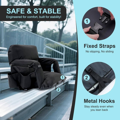 Heated Stadium Seat with Back Support | Heated Bleacher Seat with Armrests, Reclining, USB Powered
