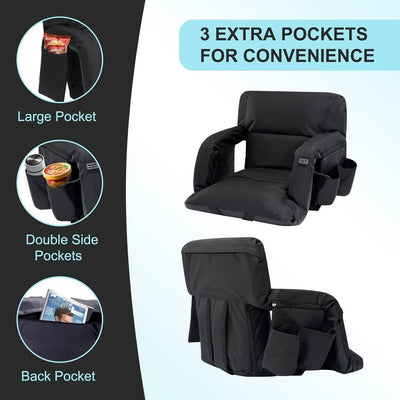 Heated Stadium Seat with Back Support | Heated Bleacher Seat with Armrests, Reclining, USB Powered