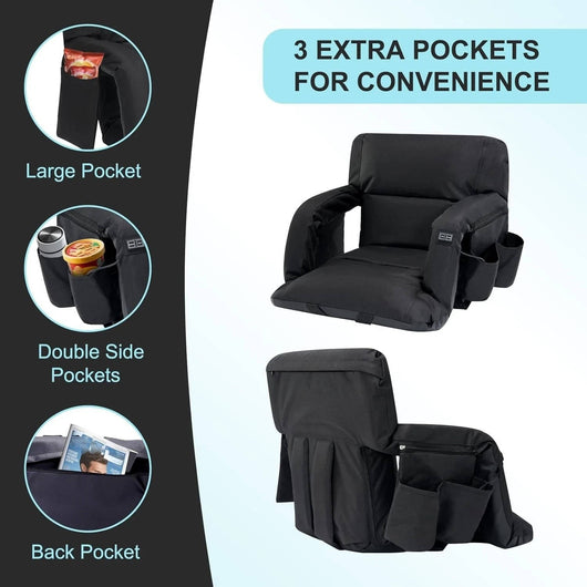Heated Stadium Seat with Back Support | Heated Bleacher Seat with Armrests, Reclining, USB Powered