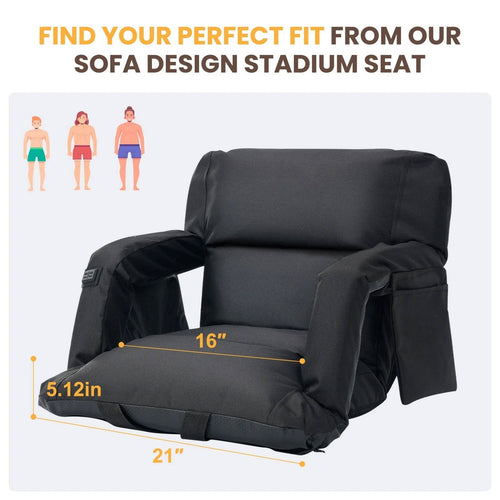 Heated Stadium Seat with Back Support | Heated Bleacher Seat with Armrests, Reclining, USB Powered