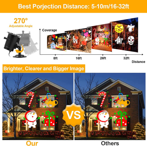 Halloween Projector Lights Outdoor with 12 Slides | Christmas Projector Lights, LED Holiday Projector with Remote and Timer