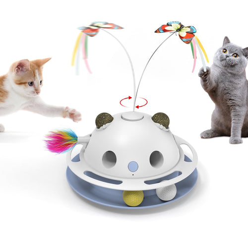 4-in-1 Automatic Cat Toy with Butterfly and Feather | Interactive Cat Toys for Indoor Cats, Electronic Kitten Toy