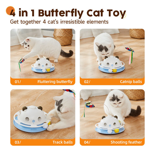 4-in-1 Automatic Cat Toy with Butterfly and Feather | Interactive Cat Toys for Indoor Cats, Electronic Kitten Toy
