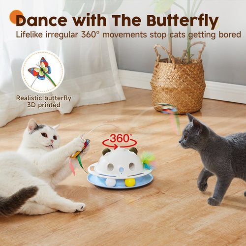 4-in-1 Automatic Cat Toy with Butterfly and Feather | Interactive Cat Toys for Indoor Cats, Electronic Kitten Toy
