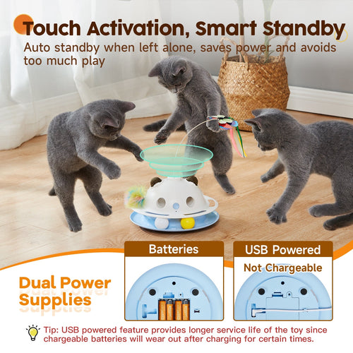 4-in-1 Automatic Cat Toy with Butterfly and Feather | Interactive Cat Toys for Indoor Cats, Electronic Kitten Toy
