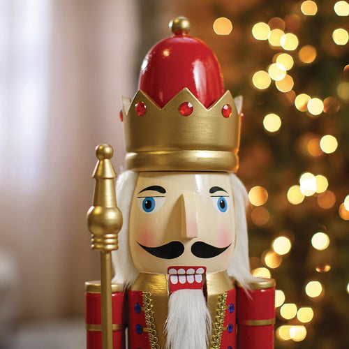 Large Wooden Nutcracker 3 ft with Scepter | Nutcracker Christmas Decor, Big Red Nutcracker Soldier Statue