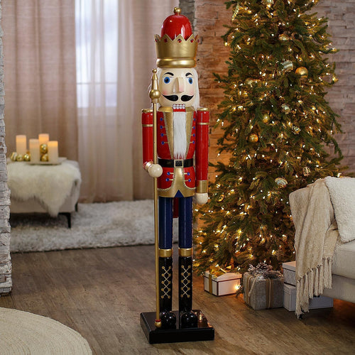 Large Wooden Nutcracker 3 ft with Scepter | Nutcracker Christmas Decor, Big Red Nutcracker Soldier Statue