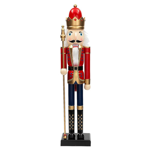 Large Wooden Nutcracker 3 ft with Scepter | Nutcracker Christmas Decor, Big Red Nutcracker Soldier Statue