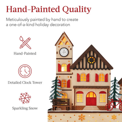 Lighted Wooden Christmas Village | Pre-Lit Mantel Decor with LED Houses and Trees
