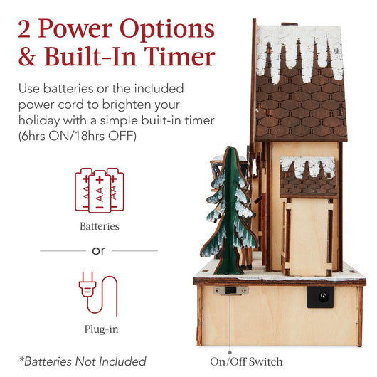 Lighted Wooden Christmas Village | Pre-Lit Mantel Decor with LED Houses and Trees