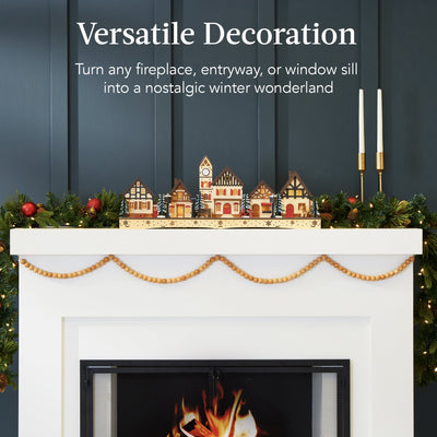 Lighted Wooden Christmas Village | Pre-Lit Mantel Decor with LED Houses and Trees