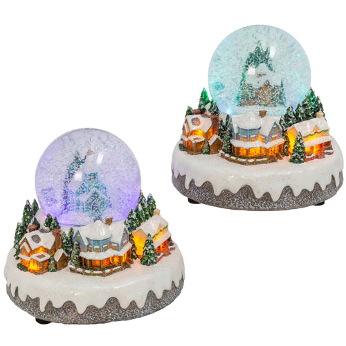 Musical Lighted Snow Globe Set of 2 | Swirling Snow Christmas Village Scenes