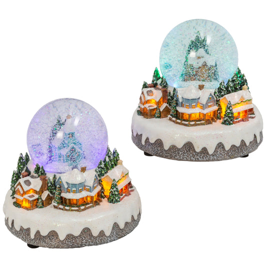 Musical Lighted Snow Globe Set of 2 | Swirling Snow Christmas Village Scenes