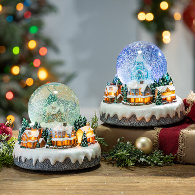Musical Lighted Snow Globe Set of 2 | Swirling Snow Christmas Village Scenes