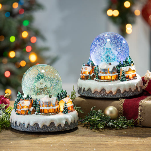 Musical Lighted Snow Globe Set of 2 | Swirling Snow Christmas Village Scenes