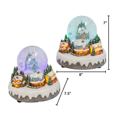 Musical Lighted Snow Globe Set of 2 | Swirling Snow Christmas Village Scenes
