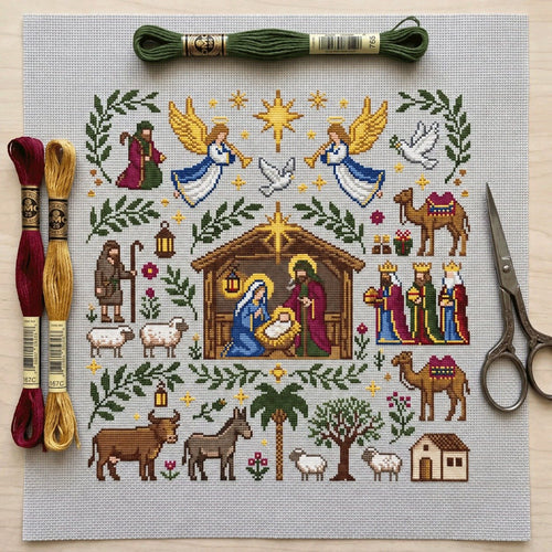 Nativity Cross Stitch Kit | Christmas Embroidery Kit for Beginners