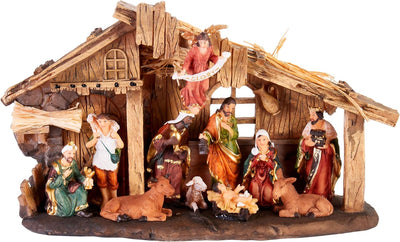 Nativity Set with Stable | 11 Hand-Painted Resin Figurines for Christmas