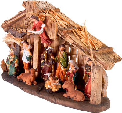 Nativity Set with Stable | 11 Hand-Painted Resin Figurines for Christmas