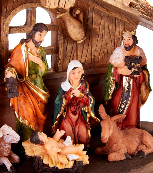 Nativity Set with Stable | 11 Hand-Painted Resin Figurines for Christmas