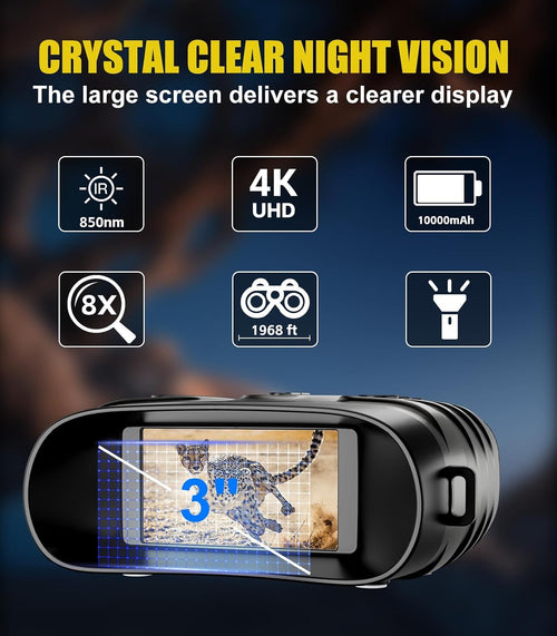 Night Vision Binoculars 4K | Digital Infrared Night Vision Goggles with 3 Inch Screen and Recording