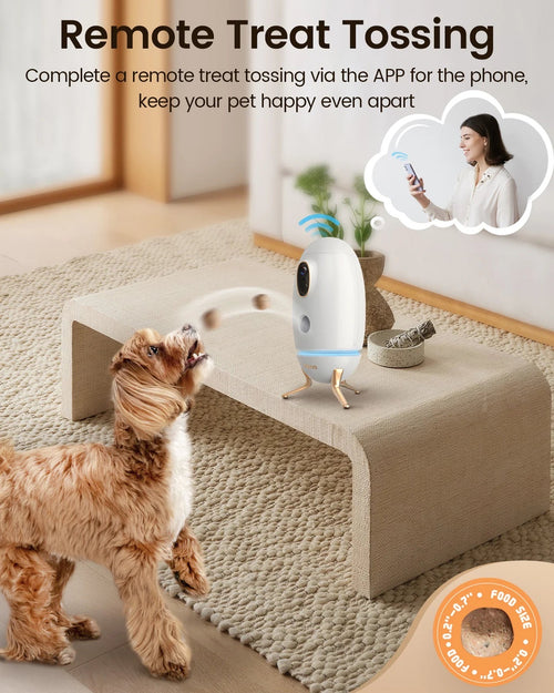 2K Treat Tossing Dog Camera, 330° View | Pet Camera with Treat Dispenser, Two-Way Audio, Night Vision, No Subscription
