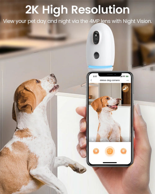 2K Treat Tossing Dog Camera, 330° View | Pet Camera with Treat Dispenser, Two-Way Audio, Night Vision, No Subscription