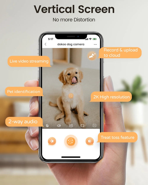 2K Treat Tossing Dog Camera, 330° View | Pet Camera with Treat Dispenser, Two-Way Audio, Night Vision, No Subscription