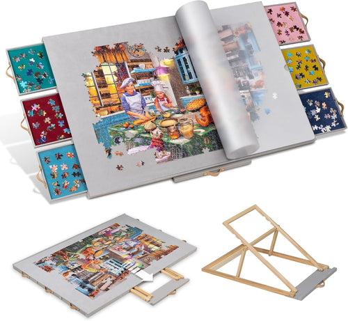 Puzzle Table with 6 Drawers, Cover and Tilting Stand | 1500 Piece Puzzle Board, Jigsaw Puzzle Table for Adults