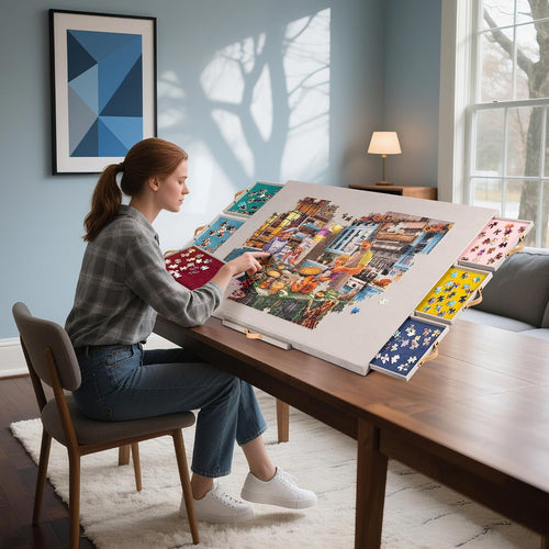 Puzzle Table with 6 Drawers, Cover and Tilting Stand | 1500 Piece Puzzle Board, Jigsaw Puzzle Table for Adults