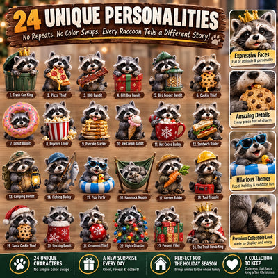 Raccoon Advent Calendar 2026 | 24 Backyard Bandits Raccoon Figures