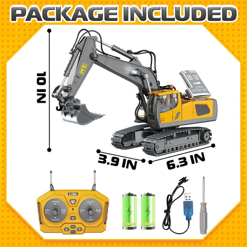 11-Channel RC Excavator with Metal Bucket | RC Excavator, Remote Control Excavator, Construction Toy for Kids