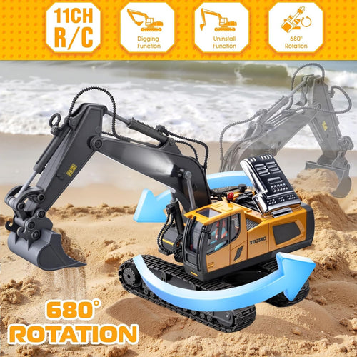 11-Channel RC Excavator with Metal Bucket | RC Excavator, Remote Control Excavator, Construction Toy for Kids