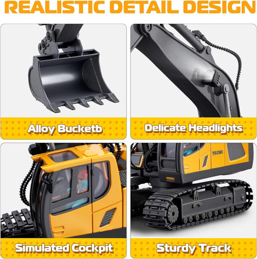 11-Channel RC Excavator with Metal Bucket | RC Excavator, Remote Control Excavator, Construction Toy for Kids