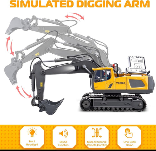 11-Channel RC Excavator with Metal Bucket | RC Excavator, Remote Control Excavator, Construction Toy for Kids