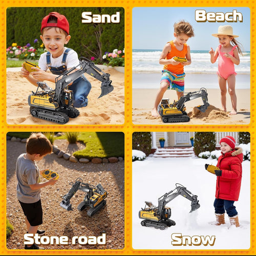11-Channel RC Excavator with Metal Bucket | RC Excavator, Remote Control Excavator, Construction Toy for Kids