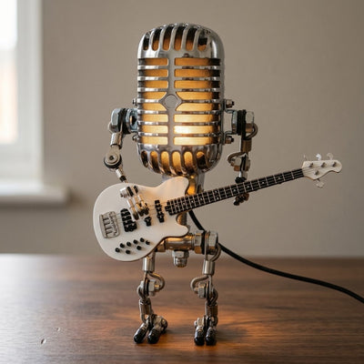 Vintage Microphone Robot Lamp | Holding His Own Guitar