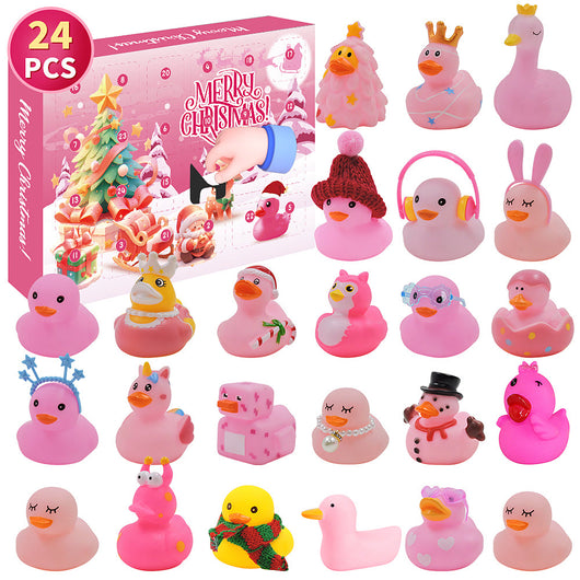Rubber duck advent calendar in yellow and pink, 24 Christmas ducks