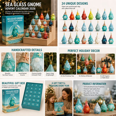 Sea Glass Gnome Advent Calendar 2026 | 24 Sea Glass Gnome Ornaments
